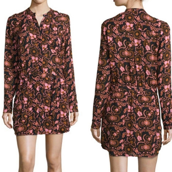 A.L.C. Sacha Long Sleeve Floral Silk Mini Dress 4 - Picture 1 of 6